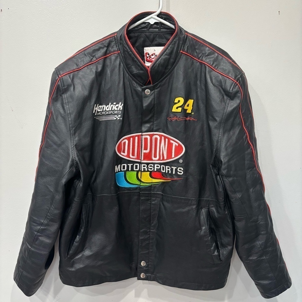 Vintage Dupont Racing Nascar Jeff Gordon Leather Jacket Large ( CIGAR SMELL)